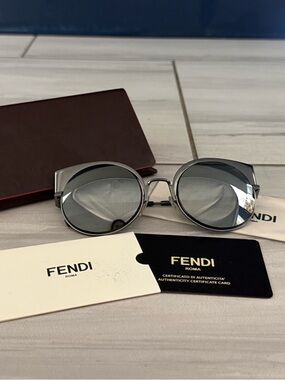 Fendi Women's Gunmetal Round Cat-eye Sunglasses
